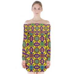 Background Image Geometric Long Sleeve Off Shoulder Dress by Pakrebo