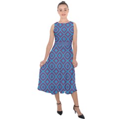 Background  Geometric Pattern Midi Tie-back Chiffon Dress