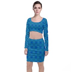 Background Image Tile Pattern Blue Top And Skirt Sets by Pakrebo