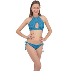 Background Image Tile Pattern Blue Cross Front Halter Bikini Set