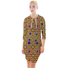 Background Image Tile Pattern Quarter Sleeve Hood Bodycon Dress