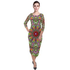 Fractal Image  Background Quarter Sleeve Midi Velour Bodycon Dress