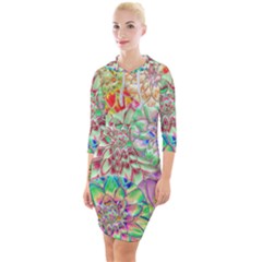 Dahlia Flower Colorful Art Collage Quarter Sleeve Hood Bodycon Dress