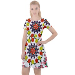 Tile Background Image Color Pattern Flowers Cap Sleeve Velour Dress 