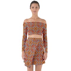 Tile Background Image Pattern Off Shoulder Top With Skirt Set by Pakrebo