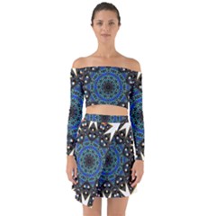 Fractal Tile Kaleidoscope Design Off Shoulder Top With Skirt Set by Pakrebo