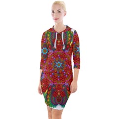 Mandala Fractal Graphic Design Quarter Sleeve Hood Bodycon Dress