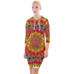 Pattern Button Logo Characters Quarter Sleeve Hood Bodycon Dress