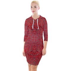 Tile Background Image Graphic 35 Red Quarter Sleeve Hood Bodycon Dress