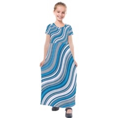 Blue Wave Surges On Kids  Short Sleeve Maxi Dress by WensdaiAmbrose