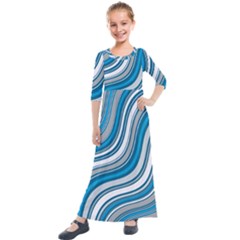 Blue Wave Surges On Kids  Quarter Sleeve Maxi Dress by WensdaiAmbrose