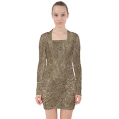 Grunge Abstract Textured Print V-neck Bodycon Long Sleeve Dress by dflcprintsclothing