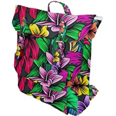 Neon Hibiscus Buckle Up Backpack by retrotoomoderndesigns