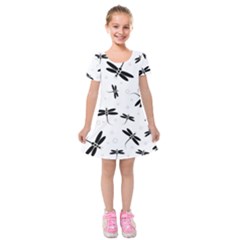 Dragonflies Pattern Kids  Short Sleeve Velvet Dress