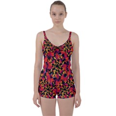 Red Floral Collage Print Design 2 Tie Front Two Piece Tankini by dflcprintsclothing