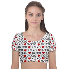 Xo Valentines Day Pattern Velvet Short Sleeve Crop Top  by Valentinaart