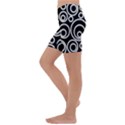 Abstract White On Black Circles Design Kids  Lightweight Velour Capri Yoga Leggings View2