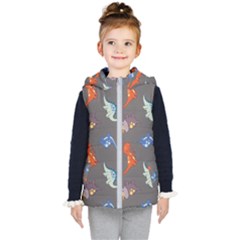 Dinosaurs - Grey  Kids  Hooded Puffer Vest by WensdaiAmbrose