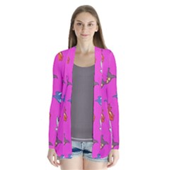 Dinosaurs - Fuchsia Drape Collar Cardigan by WensdaiAmbrose