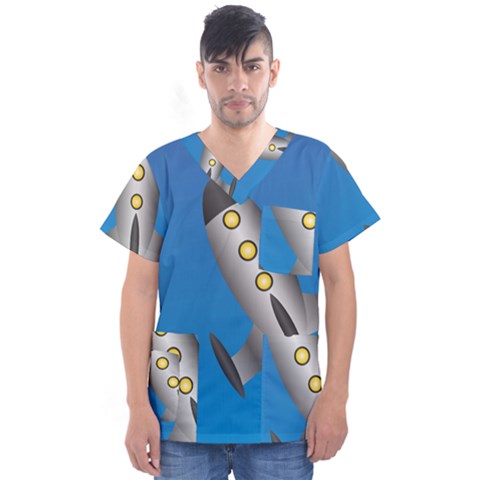 Rocket Spaceship Space Travel Nasa Men s V-neck Scrub Top by Wegoenart