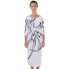 Phoenix Mythical Bird Animal Quarter Sleeve Midi Bodycon Dress