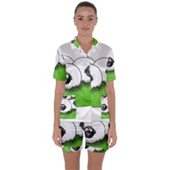 Sheep Agriculture Hill Group Flock Satin Short Sleeve Pyjamas Set by Wegoenart