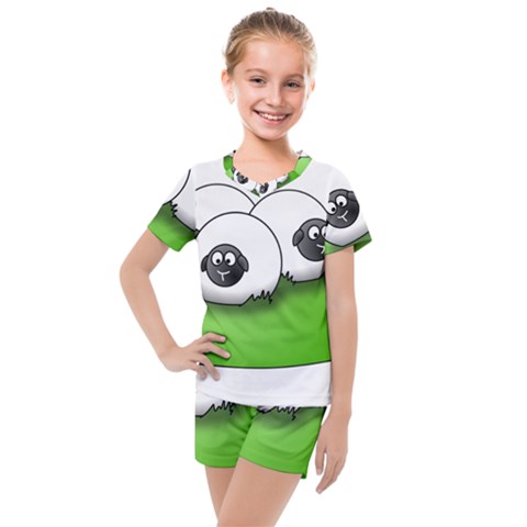 Sheep Agriculture Hill Group Flock Kids  Mesh Tee And Shorts Set by Wegoenart