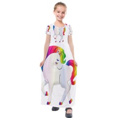 Rainbow Unicorn Unicorn Heart Kids  Short Sleeve Maxi Dress