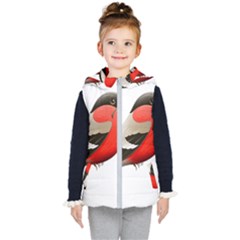 Red Robin Berry Red Berries Bird Kids  Hooded Puffer Vest by Wegoenart