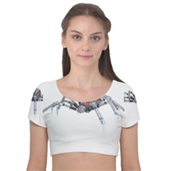 Spider Arachnid Animal Robot Velvet Short Sleeve Crop Top 