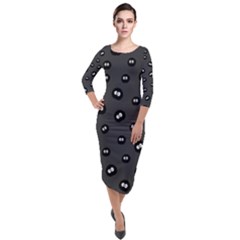 Totoro - Soot Sprites Pattern Quarter Sleeve Midi Velour Bodycon Dress