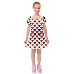 Red & Black Hearts - Eggshell Kids  Short Sleeve Velvet Dress