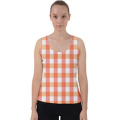 Gingham Duo Red On Orange Velvet Tank Top