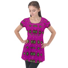 Stars In Fern And Love Ornate Puff Sleeve Tunic Top by pepitasart