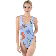 Dinosaurs - Baby Blue High Leg Strappy Swimsuit by WensdaiAmbrose