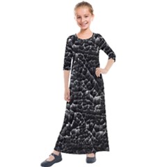 Black And White Grunge Cracked Abstract Print Kids  Quarter Sleeve Maxi Dress