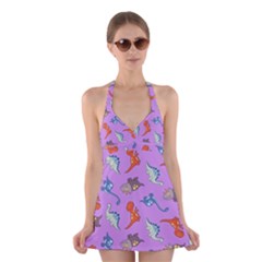 Dinosaurs - Violet Halter Dress Swimsuit  by WensdaiAmbrose