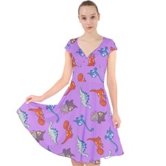 Dinosaurs - Violet Cap Sleeve Front Wrap Midi Dress by WensdaiAmbrose