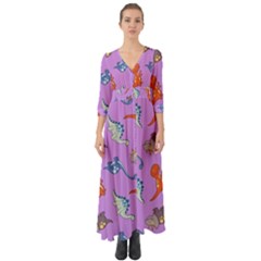 Dinosaurs - Violet Button Up Boho Maxi Dress by WensdaiAmbrose