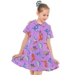 Dinosaurs - Violet Kids  Short Sleeve Shirt Dress by WensdaiAmbrose