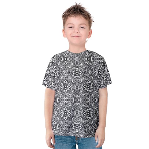 Black White Geometric Background Kids  Cotton Tee by Pakrebo