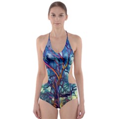 Tree Colorful Nature Landscape Cut-out One Piece Swimsuit by Pakrebo