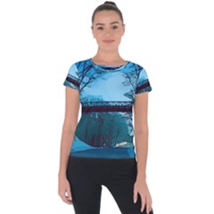 Bridge Trees Walking Nature Road Short Sleeve Sports Top  by Pakrebo