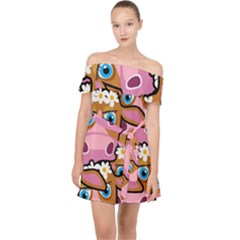 Pink Cows Off Shoulder Chiffon Dress