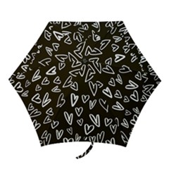 White Hearts - Black Background Mini Folding Umbrellas