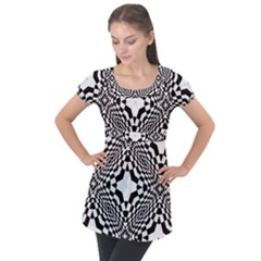 Tile Repeating Pattern Texture Puff Sleeve Tunic Top