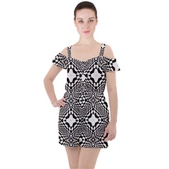 Tile Repeating Pattern Texture Ruffle Cut Out Chiffon Playsuit by Pakrebo