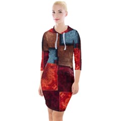 Abstract Depth Structure 3d Quarter Sleeve Hood Bodycon Dress