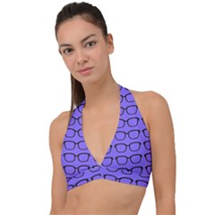 Nerdy Glasses Purple Halter Plunge Bikini Top