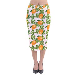 Citrus Tropical Orange Pink Velvet Midi Pencil Skirt by snowwhitegirl